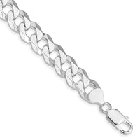 Sterling Silver Rhodium-plated 10.6mm Beveled Curb Chain Bracelet