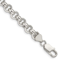 Sterling Silver 7.75mm Semi-solid Rolo Chain Bracelet