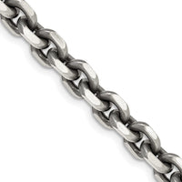 Sterling Silver Antiqued 7mm D/C Elongated Open Link Chain Necklace