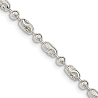 Sterling Silver 3mm Polished and Textured Fancy Beaded Chain Necklace