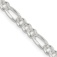 Sterling Silver 4.75mm Pav‚ Flat Figaro Chain Necklace