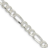 Sterling Silver 5.5mm Pav‚ Flat Figaro Chain Necklace