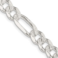 Sterling Silver 8mm Pav‚ Flat Figaro Chain Necklace