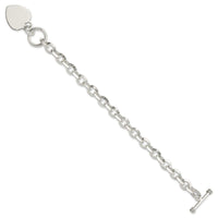 Sterling Silver Engraveable Heart Disc on Fancy Link Toggle Bracelet - Larson Jewelers