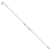 Sterling Silver 9inch Plus 1in Ext Polished Hearts Anklet - Larson Jewelers