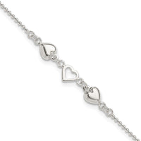 Sterling Silver 9inch Plus 1in Ext Polished Hearts Anklet - Larson Jewelers