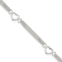 Sterling Silver Polished Heart Multi-Strand 9in Anklet - Larson Jewelers