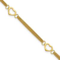 Sterling Silver Gold-tone Polished Heart Multi-Strand 10in Anklet - Larson Jewelers