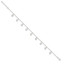 Sterling Silver 9inch Plus 1in Ext Polished Puffed Heart Anklet - Larson Jewelers