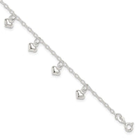 Sterling Silver 9inch Plus 1in Ext Polished Puffed Heart Anklet - Larson Jewelers