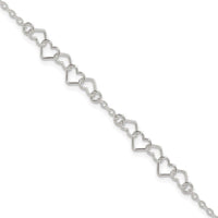 Sterling Silver 10inch Polished Fancy Heart Link Anklet - Larson Jewelers