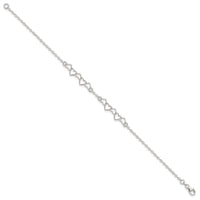 Sterling Silver 9inch Polished Fancy Heart Link Anklet - Larson Jewelers