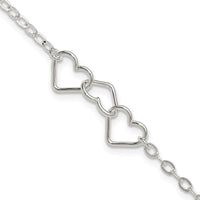 Sterling Silver 10inch Solid Polished Fancy Heart Link Anklet - Larson Jewelers