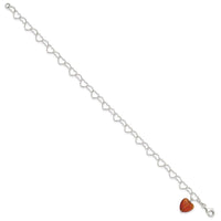 Sterling Silver Link Orange Synthetic Crystal Stone Heart Anklet - Larson Jewelers