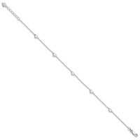 Sterling Silver Dangling Heart 9in Plus 1in ext Anklet - Larson Jewelers