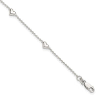 Sterling Silver Dangling Heart 9in Plus 1in ext Anklet - Larson Jewelers