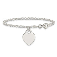 Sterling Silver Engraveable Heart 7in Bracelet - Larson Jewelers