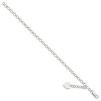 Sterling Silver Engraveable Heart Charm Rolo Bracelet - Larson Jewelers