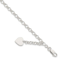 Sterling Silver Engraveable Heart Charm Rolo Bracelet - Larson Jewelers