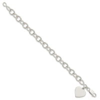 Sterling Silver Engraveable Heart Fancy Link Bracelet - Larson Jewelers