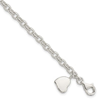 Sterling Silver Oval Rolo with Solid Engraveable Heart Bracelet - Larson Jewelers