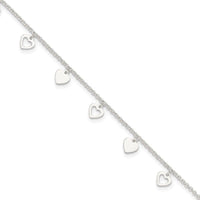 Sterling Silver Polished Hearts 9in Plus 1in Ext. Anklet - Larson Jewelers