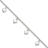 Sterling Silver Polished Hearts Anklet - Larson Jewelers