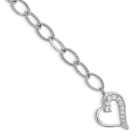 Sterling Silver Rhodium Plated Journey Heart CZ Dangle Bracelet - Larson Jewelers