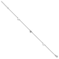 Sterling Silver Rhodium-plated CZ 9in Plus 1in Ext Heart Anklet - Larson Jewelers