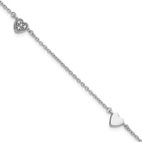 Sterling Silver Rhodium-plated CZ 9in Plus 1in Ext Heart Anklet - Larson Jewelers