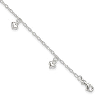 Sterling Silver Polished Puffed Heart 10in Plus 1in ext Anklet - Larson Jewelers