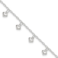 Sterling Silver Polished Puffed Heart Anklet - Larson Jewelers