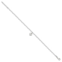 Sterling Silver Polished Fancy Link Puffed Heart 9 in Plus 1in ext. Anklet - Larson Jewelers