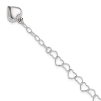 Sterling Silver Polished Puffed Heart 9 in Plus 1in ext. Anklet - Larson Jewelers