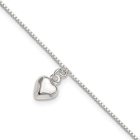 Sterling Silver 10inch Polished Puffed Heart Anklet - Larson Jewelers