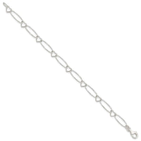 Sterling Silver Oval Link w/Hearts Bracelet - Larson Jewelers