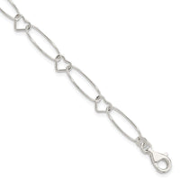 Sterling Silver Oval Link w/Hearts Bracelet - Larson Jewelers