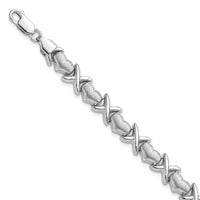 Sterling Silver Rhodium Polished and Brushed X's and Hearts Bracelet - Larson Jewelers