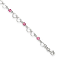 Sterling Silver Pink Beads and Polished Hearts 9 inch Anklet with 1inch extension - Larson Jewelers