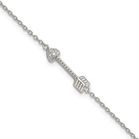 Sterling Silver Rhodium-plated Polished Arrow/Heart with CZ Bracelet - Larson Jewelers