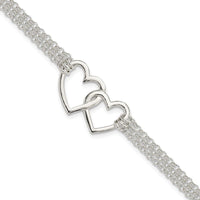 Sterling Silver Polished 3-strand w/.5in. Ext. Heart Bracelet - Larson Jewelers