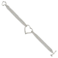 Sterling Silver Polished Multi Strand Heart Bracelet - Larson Jewelers