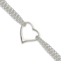 Sterling Silver Polished Multi Strand Heart Bracelet - Larson Jewelers