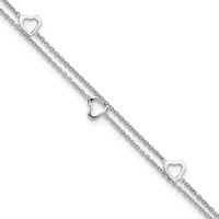 Sterling Silver Rhodium-plated 2-Strand 9 in Plus 1in ext. Heart Anklet - Larson Jewelers