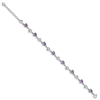 Sterling Silver Rhodium-plated w/1in ext Purple Crystal Hearts Bracelet - Larson Jewelers