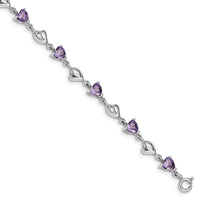 Sterling Silver Rhodium-plated w/1in ext Purple Crystal Hearts Bracelet - Larson Jewelers