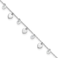 Sterling Silver RH-plated Polish and Brushed Heart CZ 8.75in Plus 1inExt An - Larson Jewelers