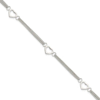 Sterling Silver Polished Multi-strand Heart 7in Bracelet - Larson Jewelers