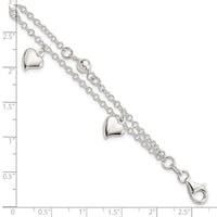 Sterling Silver Polished Dangle Heart 6.5in Plus .75 in ext Bracelet - Larson Jewelers