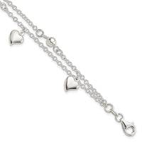 Sterling Silver Polished Dangle Heart 6.5in Plus .75 in ext Bracelet - Larson Jewelers